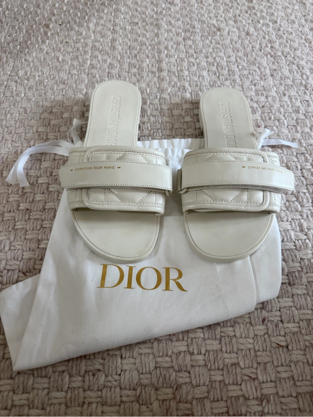 Dior Cream Quilted Leather Slide Sandals - Picture 2 of 5